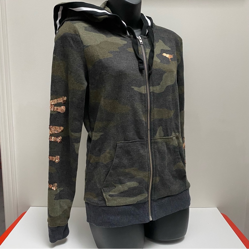 NWOT VS Pink Camo Hoodie with Rose Gold Sequins